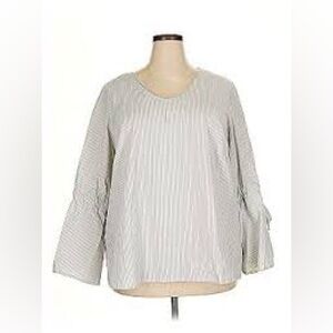 NWT New Leaf Blue Striped Cotton Blouse Multicolor Embroidered Flower